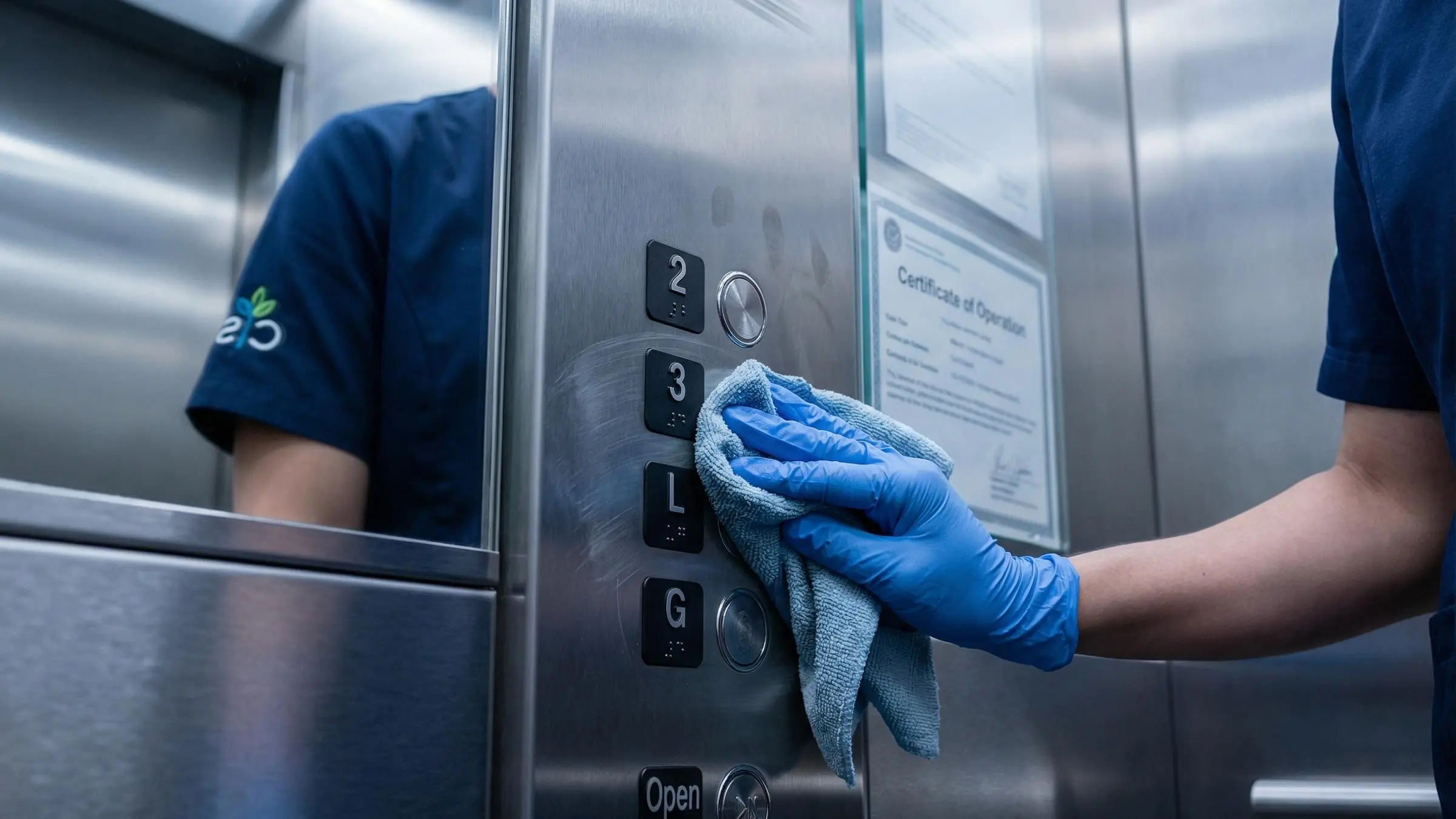 Commercial cleaning company Houston team sanitizing office workspace for healthier environment