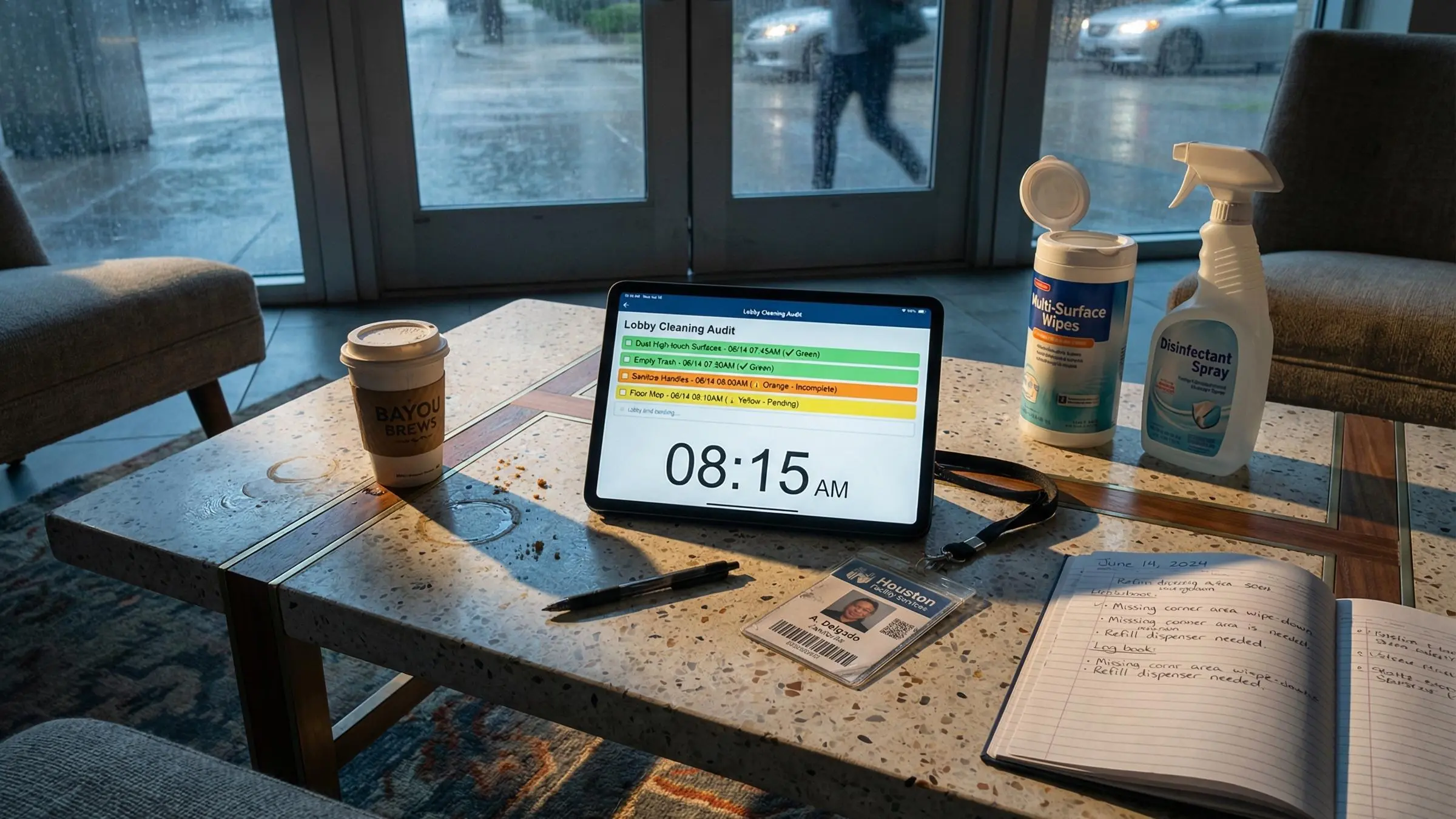 Commercial cleaning audit measuring janitorial company performance with checklist and grading criteria