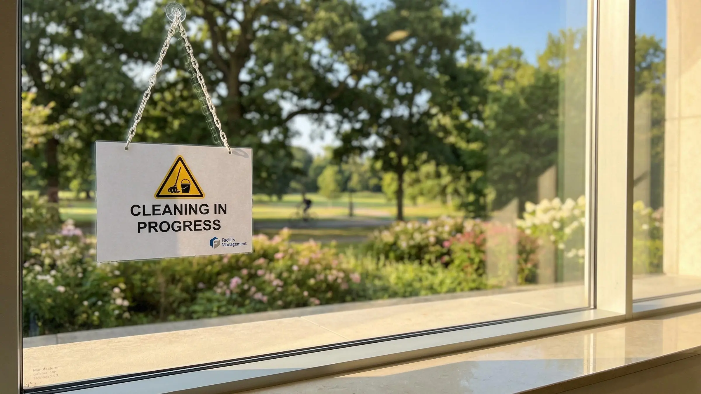 Office team and janitor discussing commercial cleaning services in The Woodlands, TX