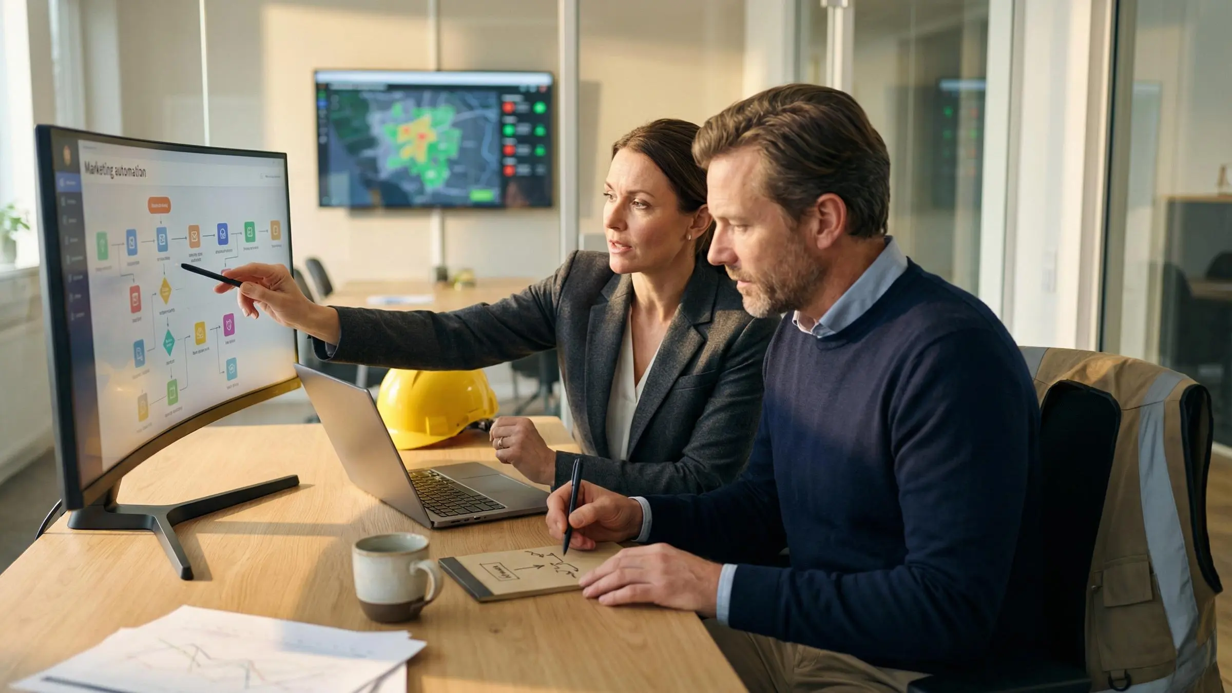 Harnessing marketing automation for B2B content marketing with digital tools and workflow icons