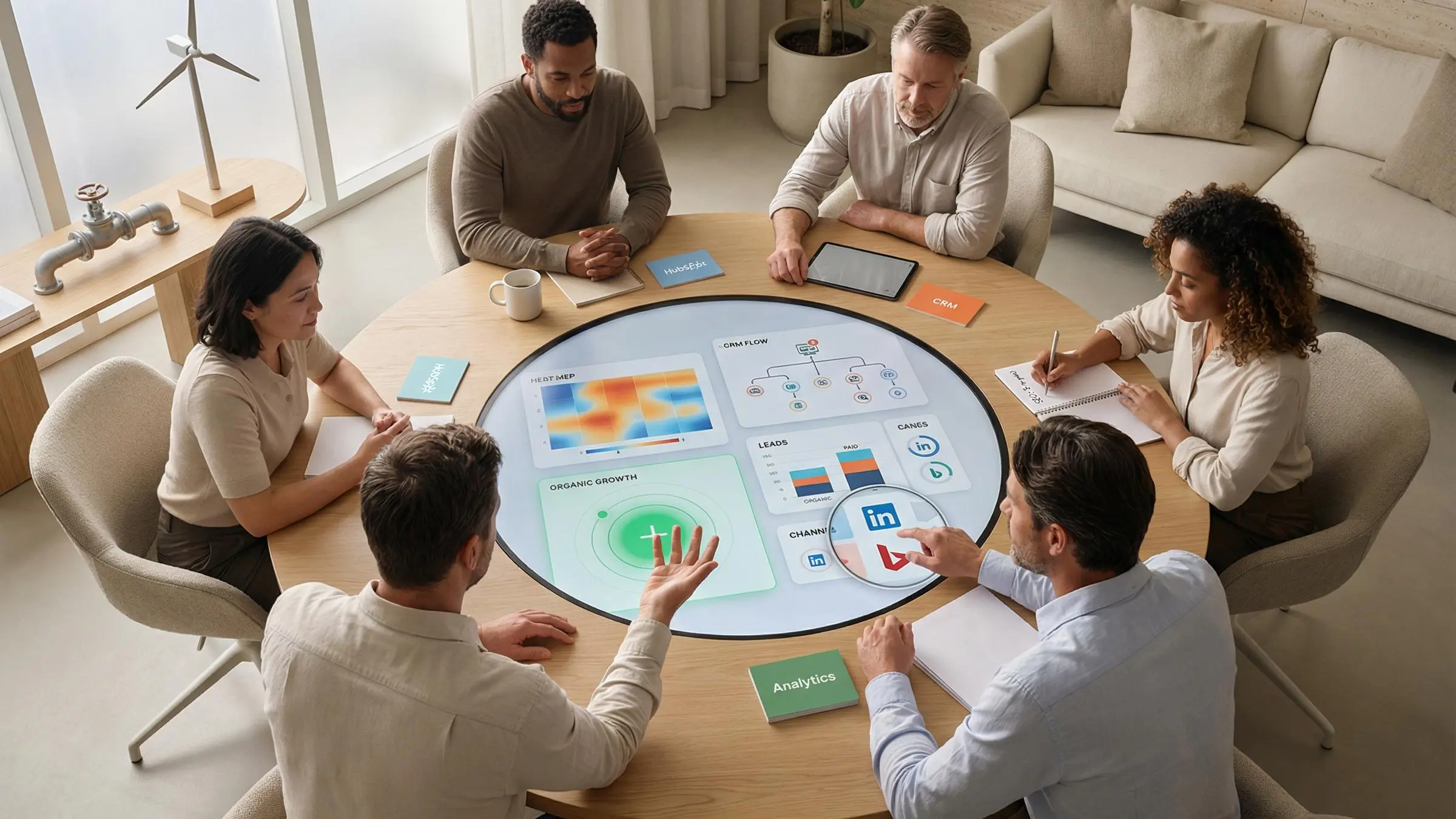 B2b marketing automation strategy for energy sector with analytics dashboard and digital tools