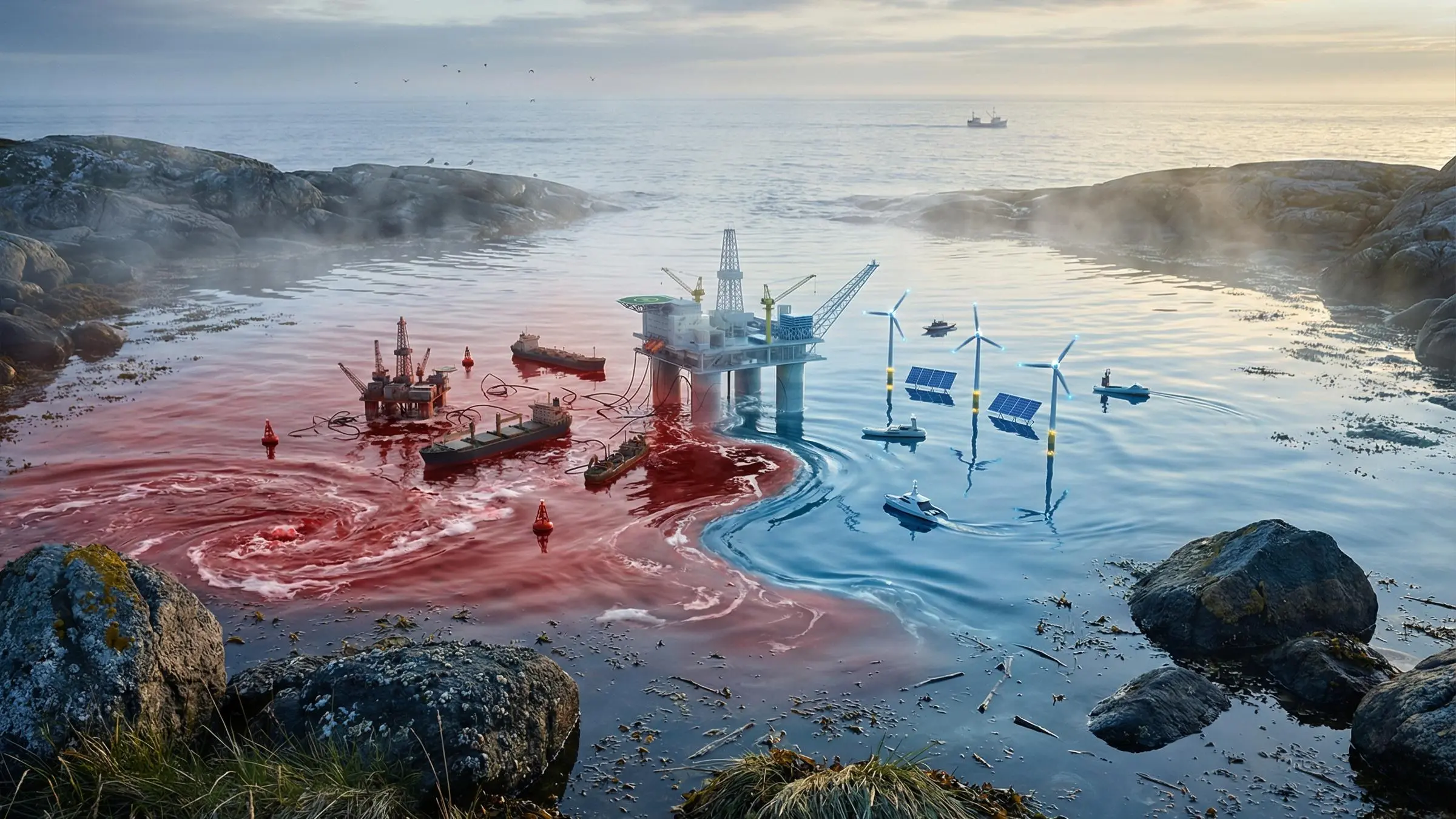 Blue ocean strategy consulting for the energy industry illustrating red vs. blue ocean market approaches