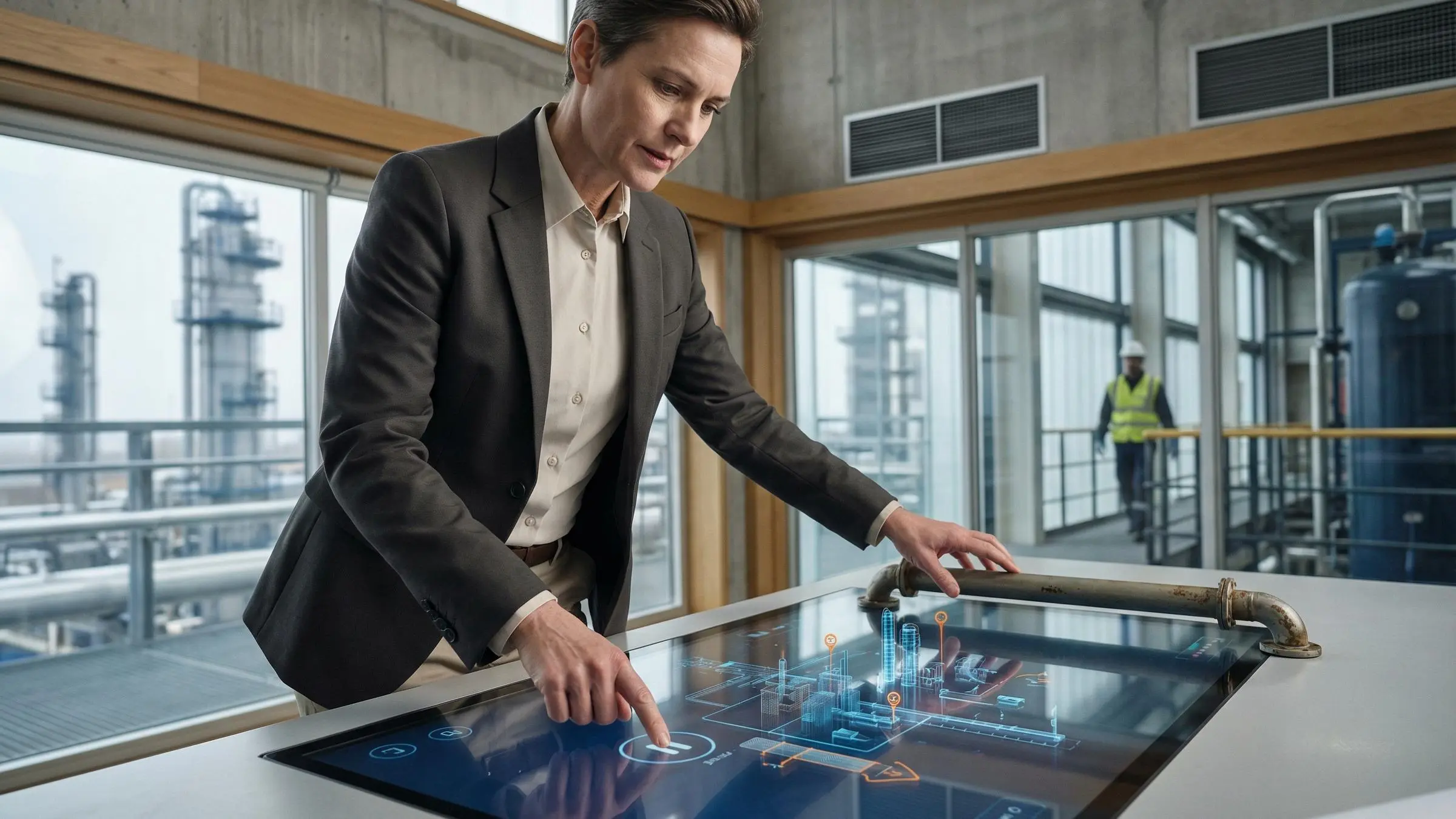 Team discussing innovation strategy consulting for oil and gas industry in a modern office setting