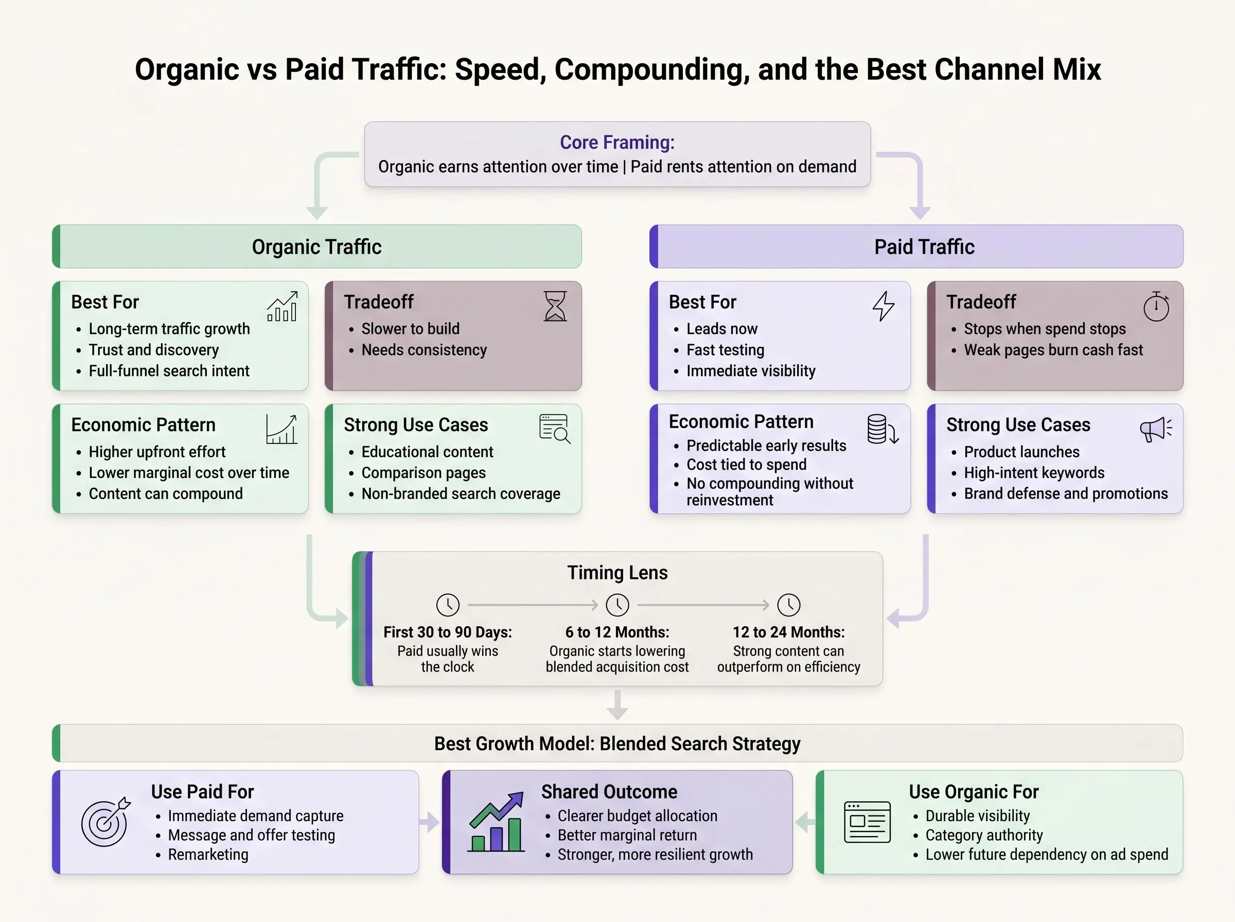 Organic traffic vs paid traffic for customer acquisition economics over time