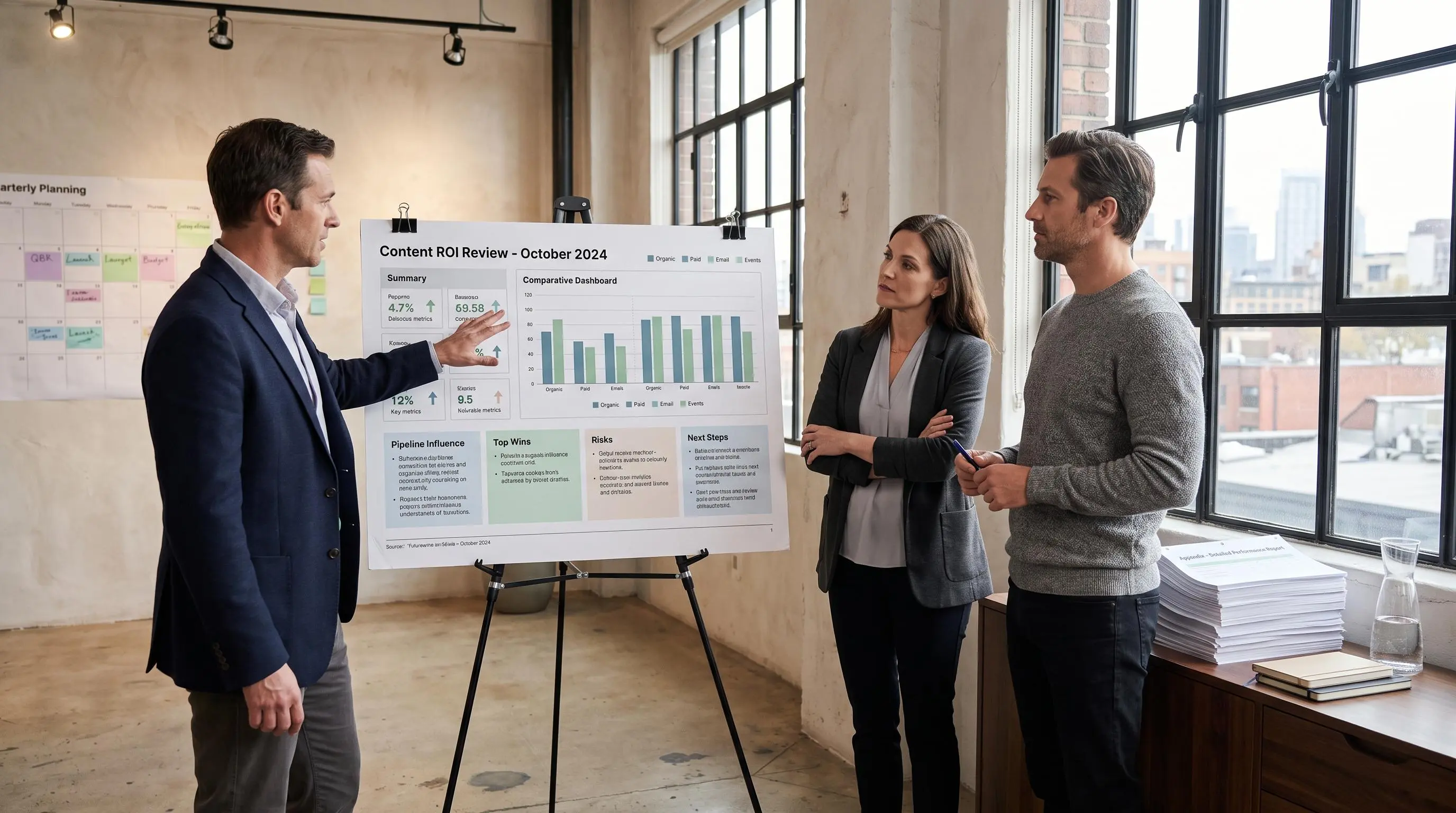 Leadership dashboard for marketing performance reporting for content ROI