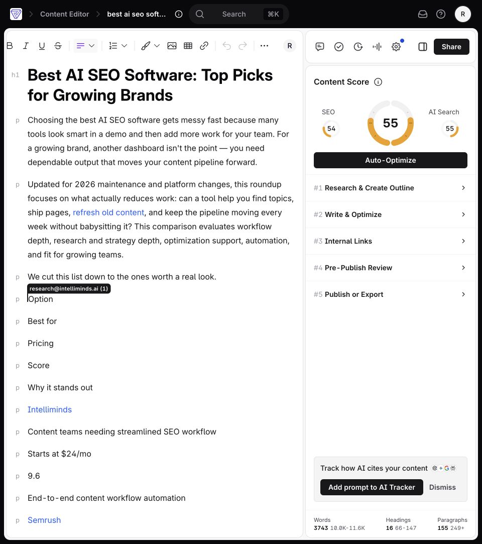 Surfer SEO: Imported article in Content Editor with completed SEO and AI Search scores