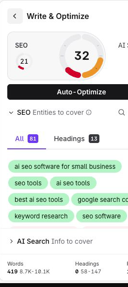 Surfer SEO: Content Editor response after one useful evidence paragraph