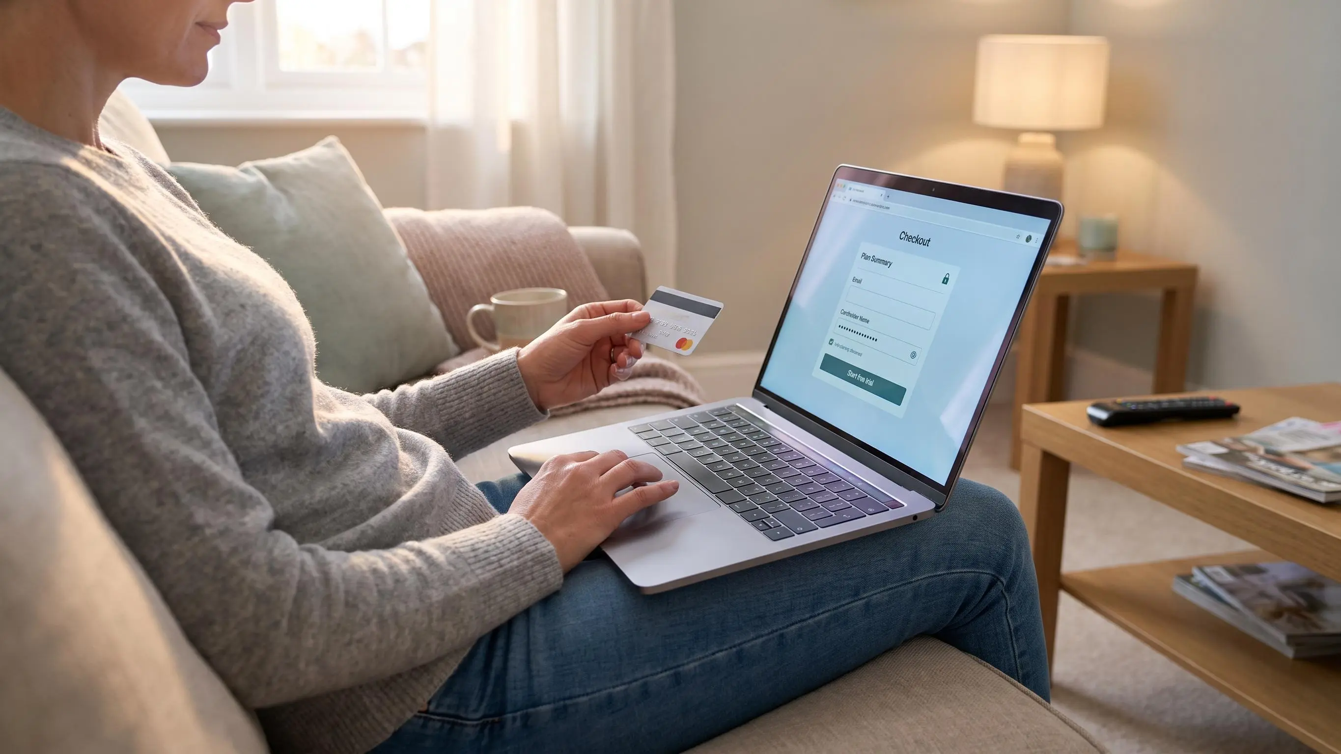 Surfer SEO review cover featuring content editor and card-backed trial
