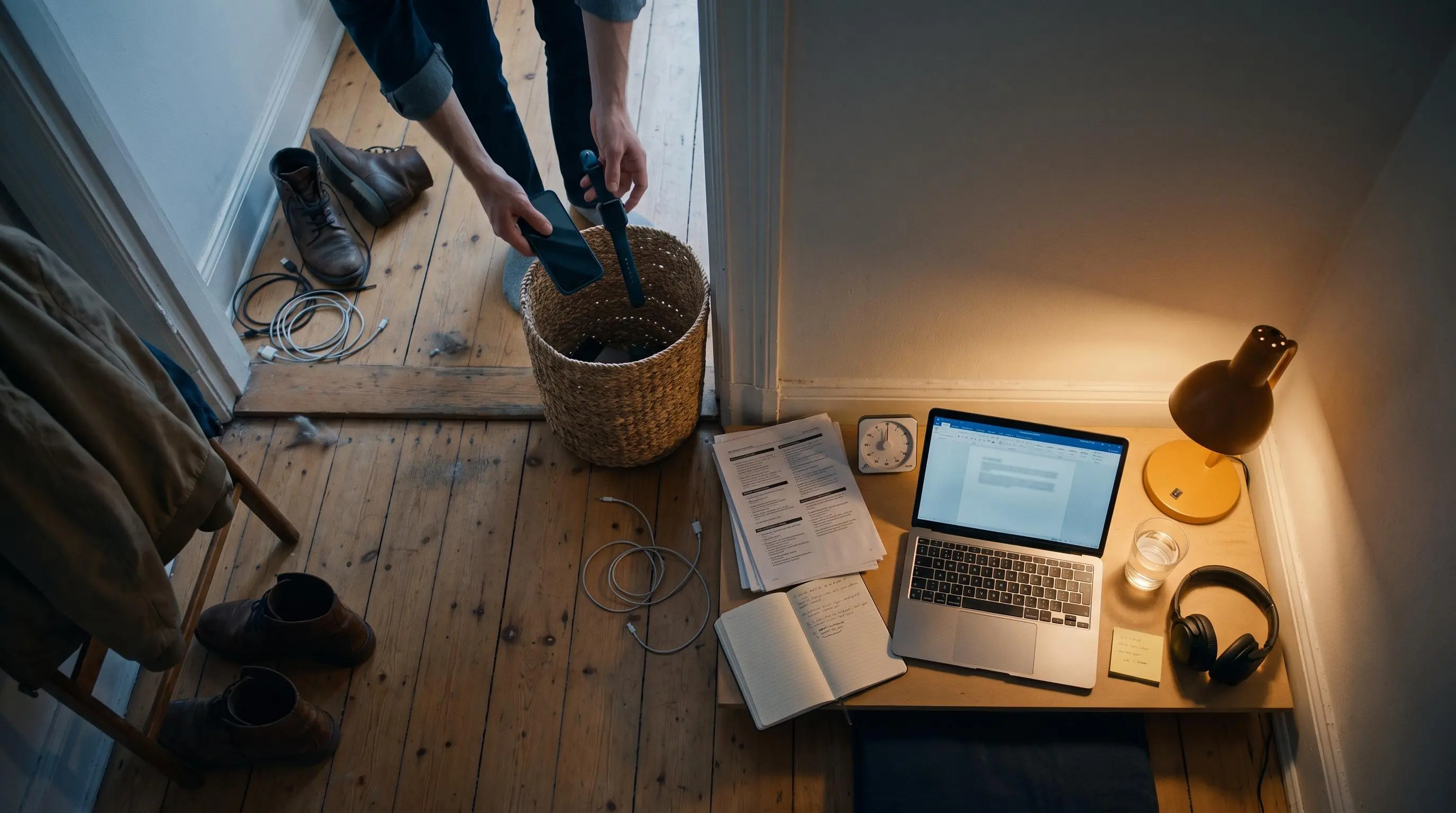 Workspace designed to support concentration for a deep work routine
