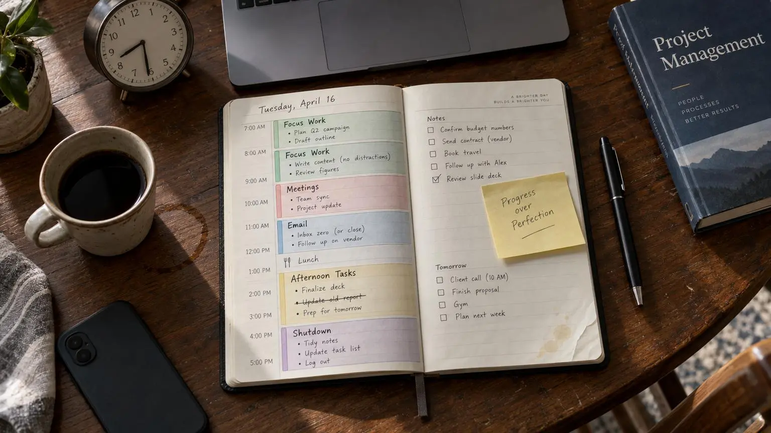 Realistic daily schedule example for a busy workday